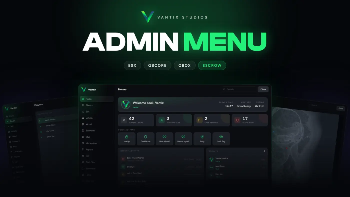 Vantix Admin Menu, a FiveM admin menu for ESX, QBCore and QBox