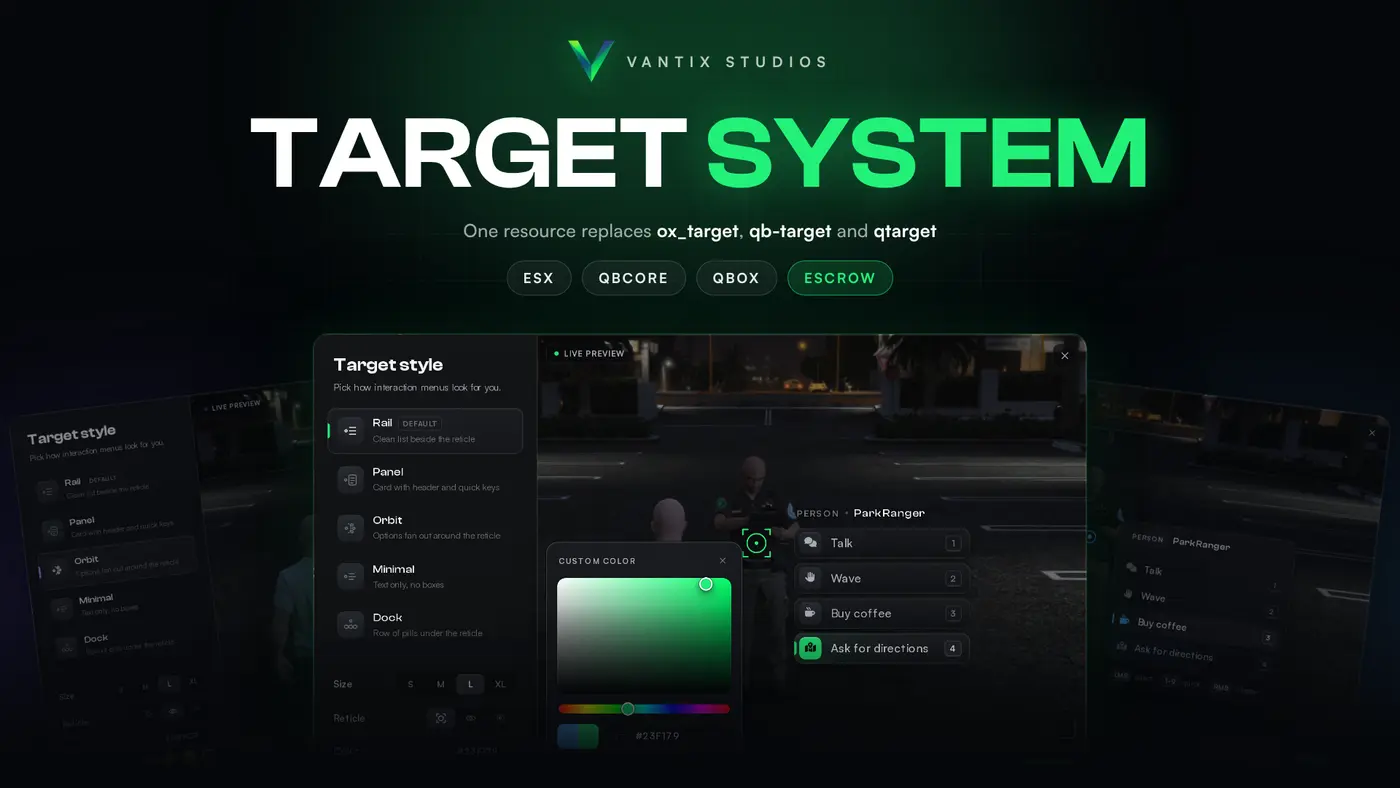 Vantix Target System, one FiveM resource that replaces ox_target, qb-target and qtarget